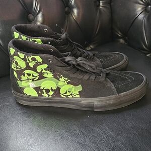 Black and Green Skull High-Top Sneakers